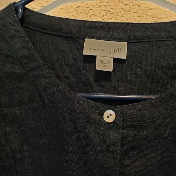 J Jill Tunic Womens Medium Navy Blue Love Linen Round Neck Tie Hem Split M - Picture 4 of 11